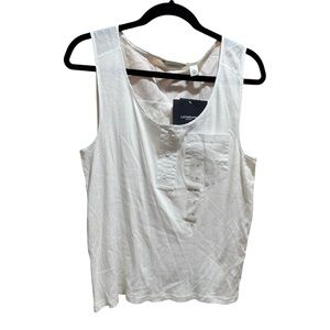 Liz Claiborne New York White Sleeveless Henley Tank Top XL NWT